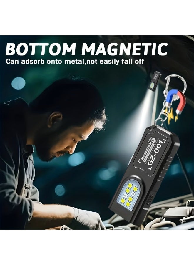 NIBEMINENT 1pc Portable USB Charging Handsfree Flashlight | Mini Keychain Lamp with Bottom Magnetic, Pen Clip Design Headlight, 5 Light Modes, Multi Functional Emergency Lantern, Hanging Tent Light, for Travel, Camping, Fishing - Image 4